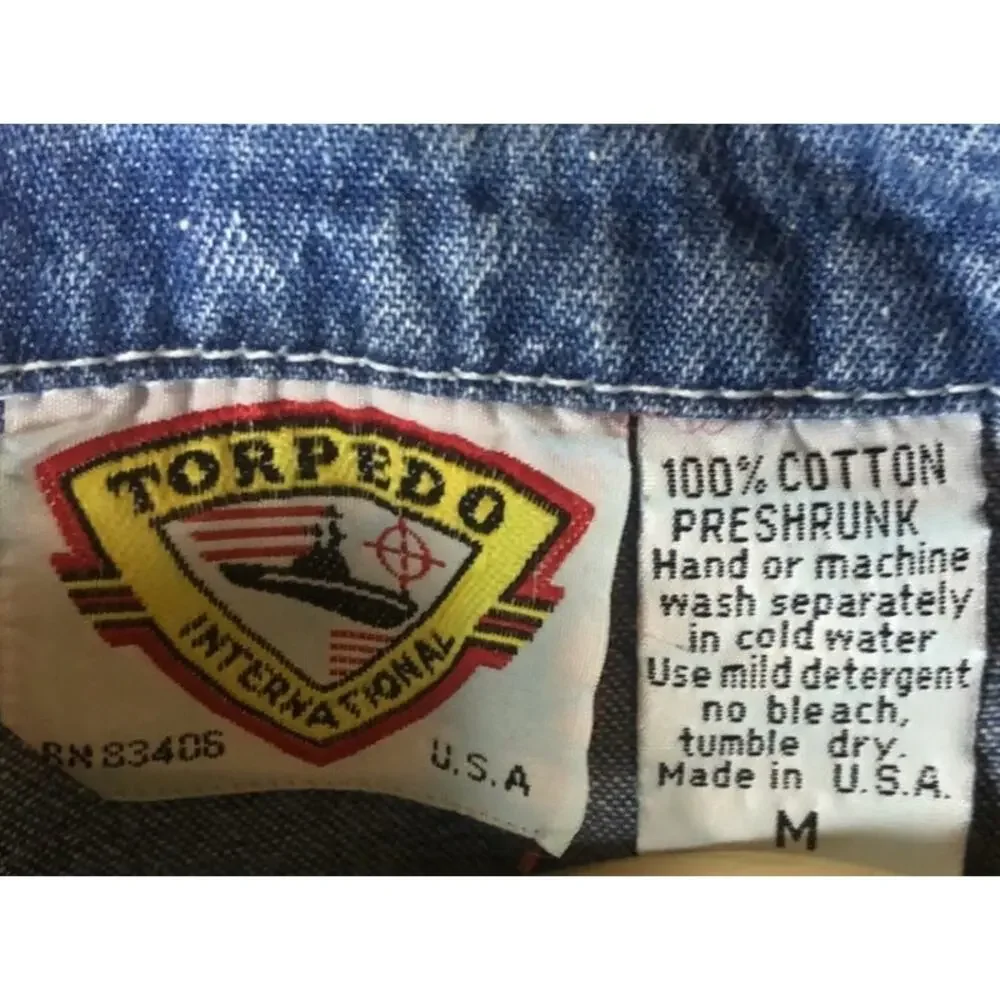 Vintage 1980s Torpedo International Denim Jumpsuit USA Western medium - Picture 12 of 12